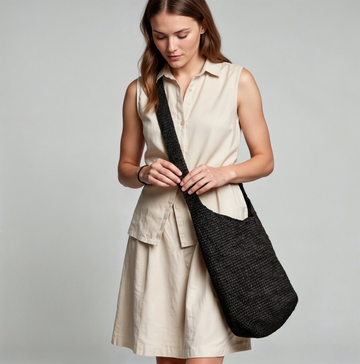 Fleurine Raffia Crossbody Basket by Clemés, Black