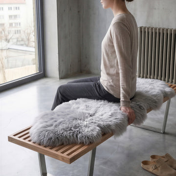 Double New Zealand Sheepskin Rug & Throw, 2-Pelt, Medium, L180 x W65 cm, Silver