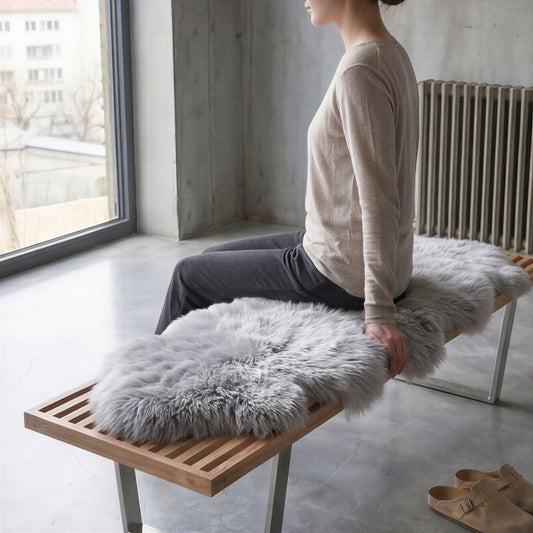 Double New Zealand Sheepskin Rug & Throw, 2-Pelt, Medium, L180 x W65 cm, Silver