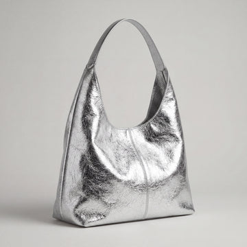 Silvia Metallic Suede Slouch Bag by Clemés, Silver