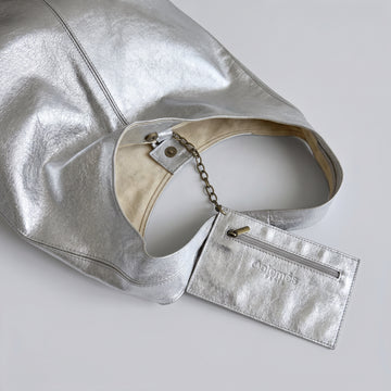 Silvia Metallic Suede Slouch Bag by Clemés, Silver