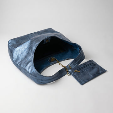 Silvia Metallic Suede Slouch Bag by Clemés, Navy Blue