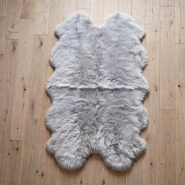 Quad New Zealand Sheepskin Rug & Throw, 4-Pelt, Large, L180 x W105 cm, Silver