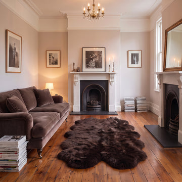 Quad New Zealand Sheepskin Rug & Throw, 4-Pelt, Quad, L180 x W105 cm, Dark Chocolate