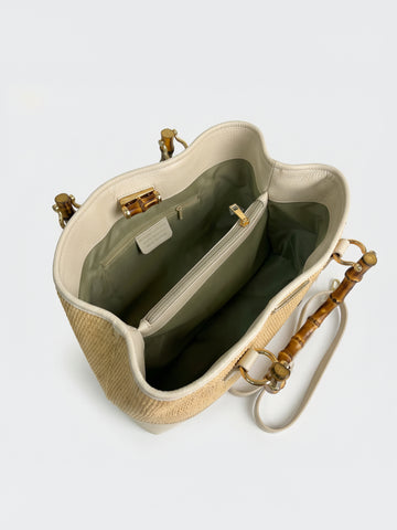 Ginevra Bamboo-Handle Raffia Bag by Clemés