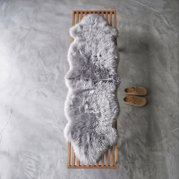 Double New Zealand Sheepskin Rug & Throw, 2-Pelt, Medium, L180 x W65 cm, Silver