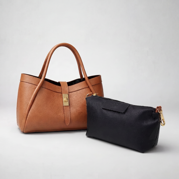 Bianca Leather Mini Bag by Clemés in Dark Tan, shown with matching pouch