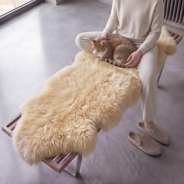 Double New Zealand Sheepskin Rug & Throw, 2-Pelt, Medium, L180 x W65 cm, Champagne