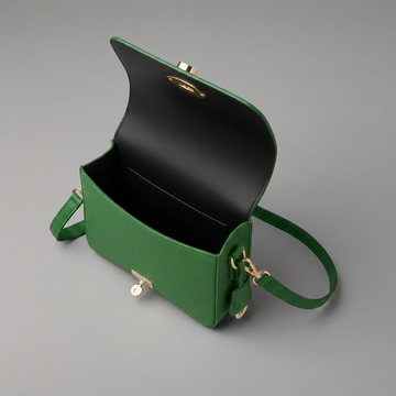 Chiara Leather Crossbody by Clemés in Green, interior view