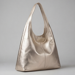 Silvia Metallic Suede Slouch Bag by Clemés, Champagne