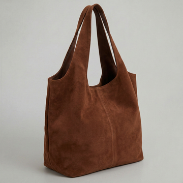 Giannina Suede Leather Shoulder Tote Bag by Clemés (Mocha)