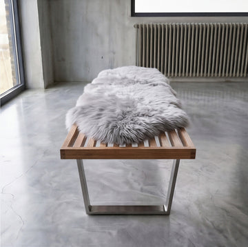 Double New Zealand Sheepskin Rug & Throw, 2-Pelt, Medium, L180 x W65 cm, Silver