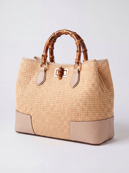 Ginevra Bamboo-Handle Raffia Bag by Clemés