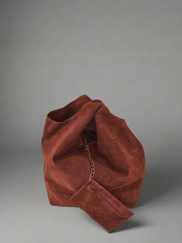Giannina Suede Leather Shoulder Tote Bag by Clemés (Mocha)