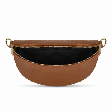 Romy Leather Crossbody Bum Bag by Clemés in Tan, studio shot