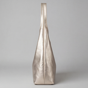 Silvia Metallic Suede Slouch Bag by Clemés, Champagne