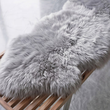 Double New Zealand Sheepskin Rug & Throw, 2-Pelt, Medium, L180 x W65 cm, Silver