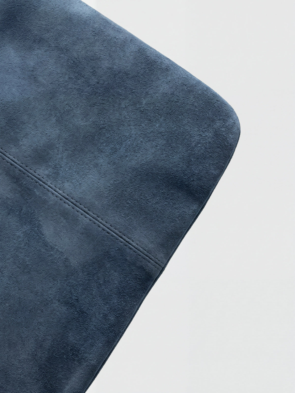 Milano Max Suede Bag in Blue by Clemés, texture close-up of the blue suede corner and base seam