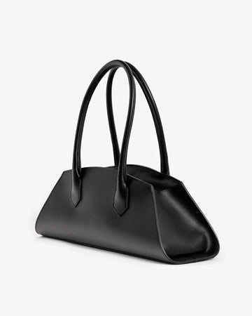Nora Calfskin Shoulder Bag by Clemés in Black, three-quarter angle view