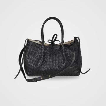 Ornella woven leather bag by Clemés in Black with shoulder strap