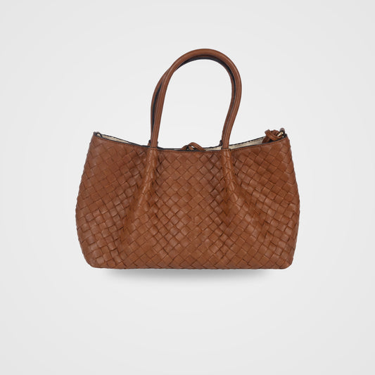 Ornella woven leather bag by Clemés in Cognac