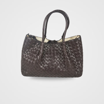 Ornella woven leather bag by Clemés in Dark Brown