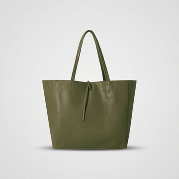 Carlotta Oversized Leather Tote in Olive Green on light grey studio background