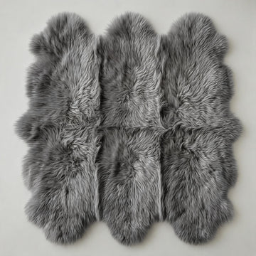Grey Sexto New Zealand sheepskin rug & throw, 6-pelt, L180 x W150 cm, on a light grey studio backdrop