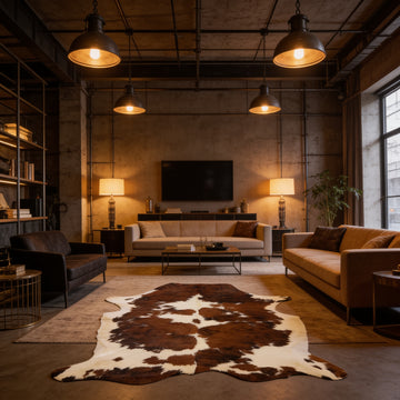 HN-23208 cowhide rug in industrial living room