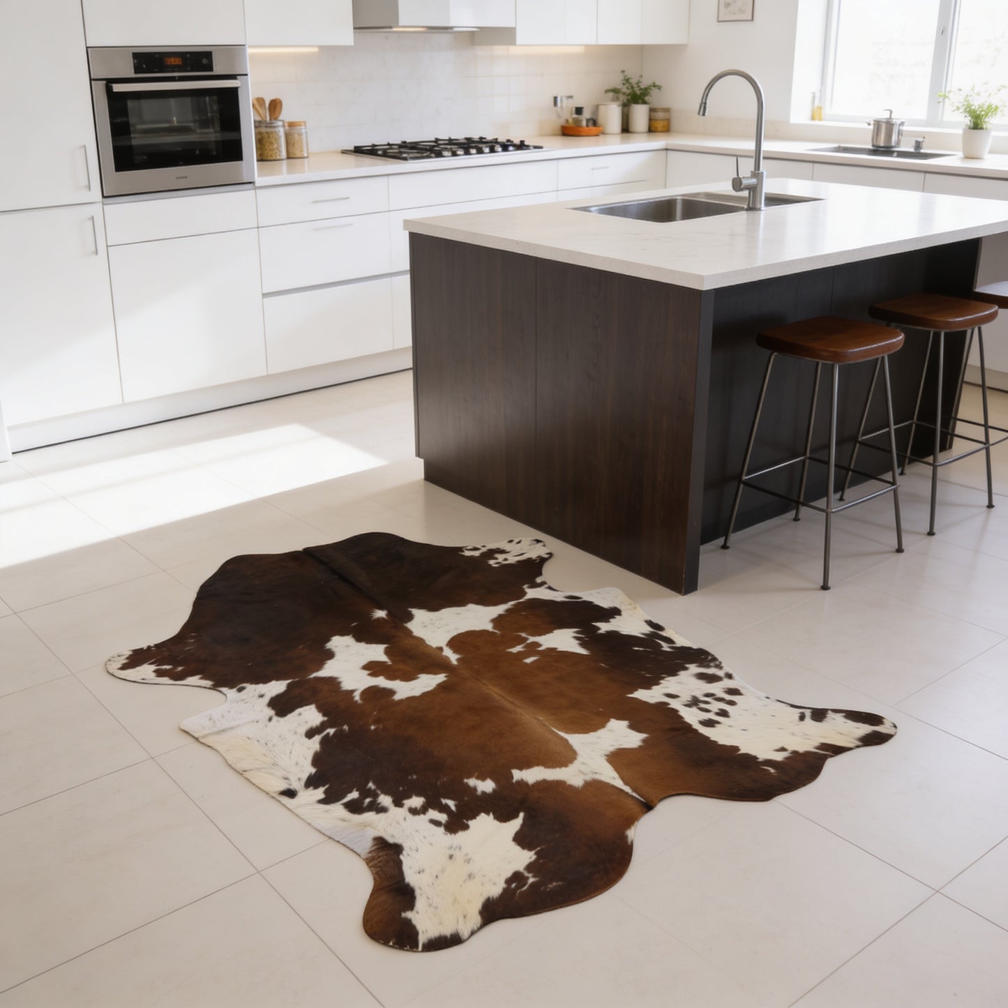 HN-23233 cowhide rug in modern kitchen area