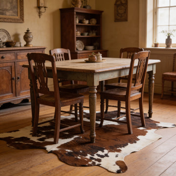 HN-23243 cowhide rug under dining table