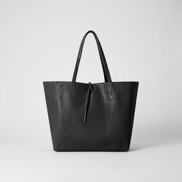 Carlotta Oversized Leather Tote in Black on light grey studio background
