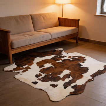 HN-23223 cowhide rug in wooden living room
