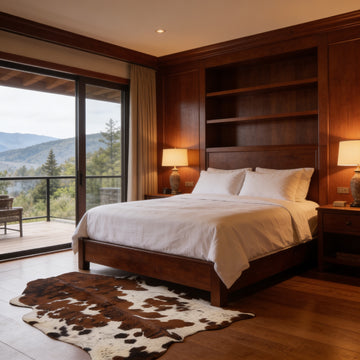 HN-23224 cowhide rug in luxury bedroom