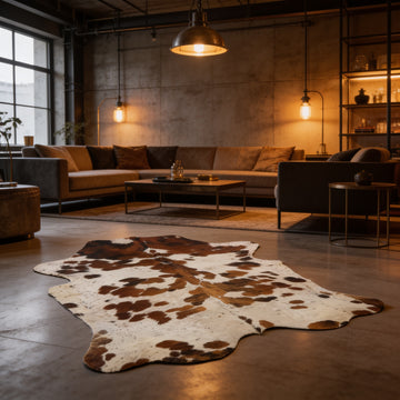 HN-23317 cowhide rug in industrial living room