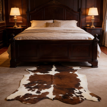 HN-23243 cowhide rug in luxury bedroom