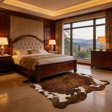 HN-23304 cowhide rug in luxury bedroom