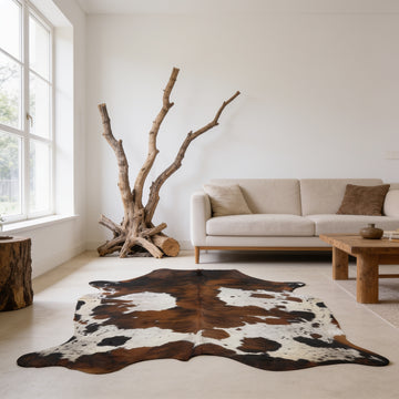HN-23200 cowhide rug in cozy bright living room