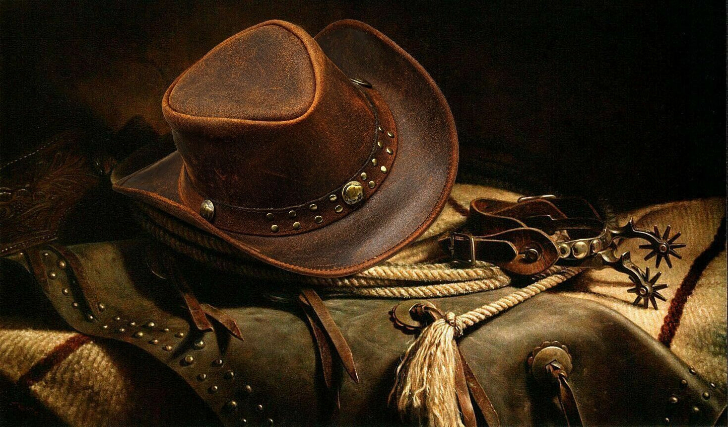 Genuine Cowhide Leather Handmade Western Outback Cowboy Hat, Drifter, Mocha