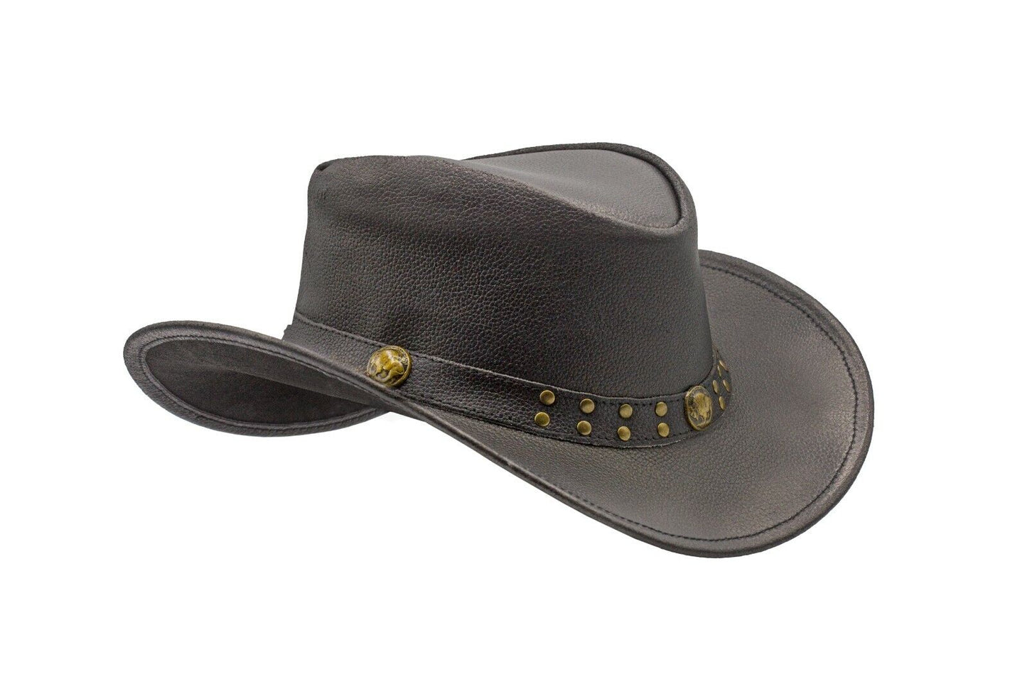 Genuine Cowhide Leather Handmade Western Outback Cowboy Hat, Drifter, Black