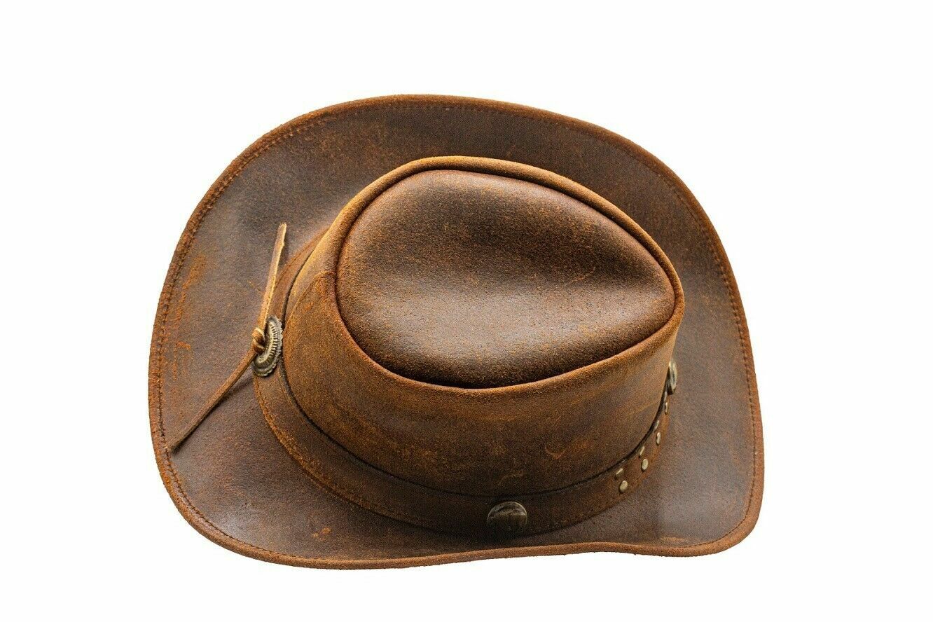Genuine Cowhide Leather Handmade Western Outback Cowboy Hat, Drifter, Mocha