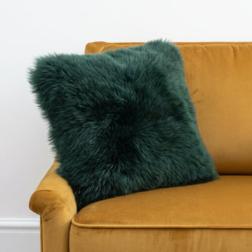 Pair of Jungle Green New Zealand sheepskin cushion covers 35 x 35 cm