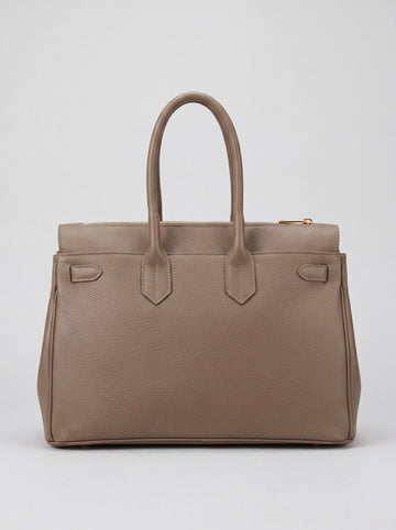 Valentina Maxi Leather Tote in Taupe, back studio view