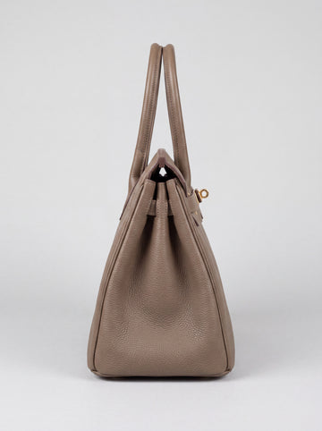 Valentina Maxi Leather Tote in Taupe, side profile studio view