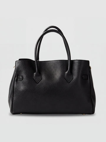 Zoe Leather Tote by Clemés - Black - front three-quarter