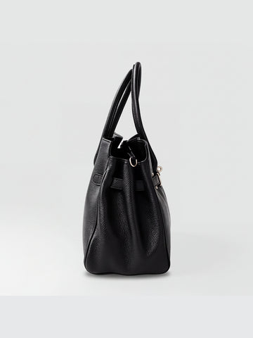 Zoe Leather Tote by Clemés - Black - side profile