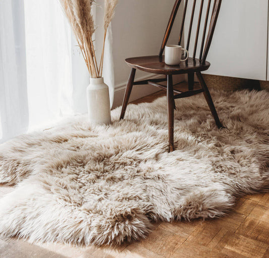 Quad New Zealand Sheepskin Rug & Throw, 4-Pelt, Large, L180 x W105 cm, Oyster (Cloud Dancer)