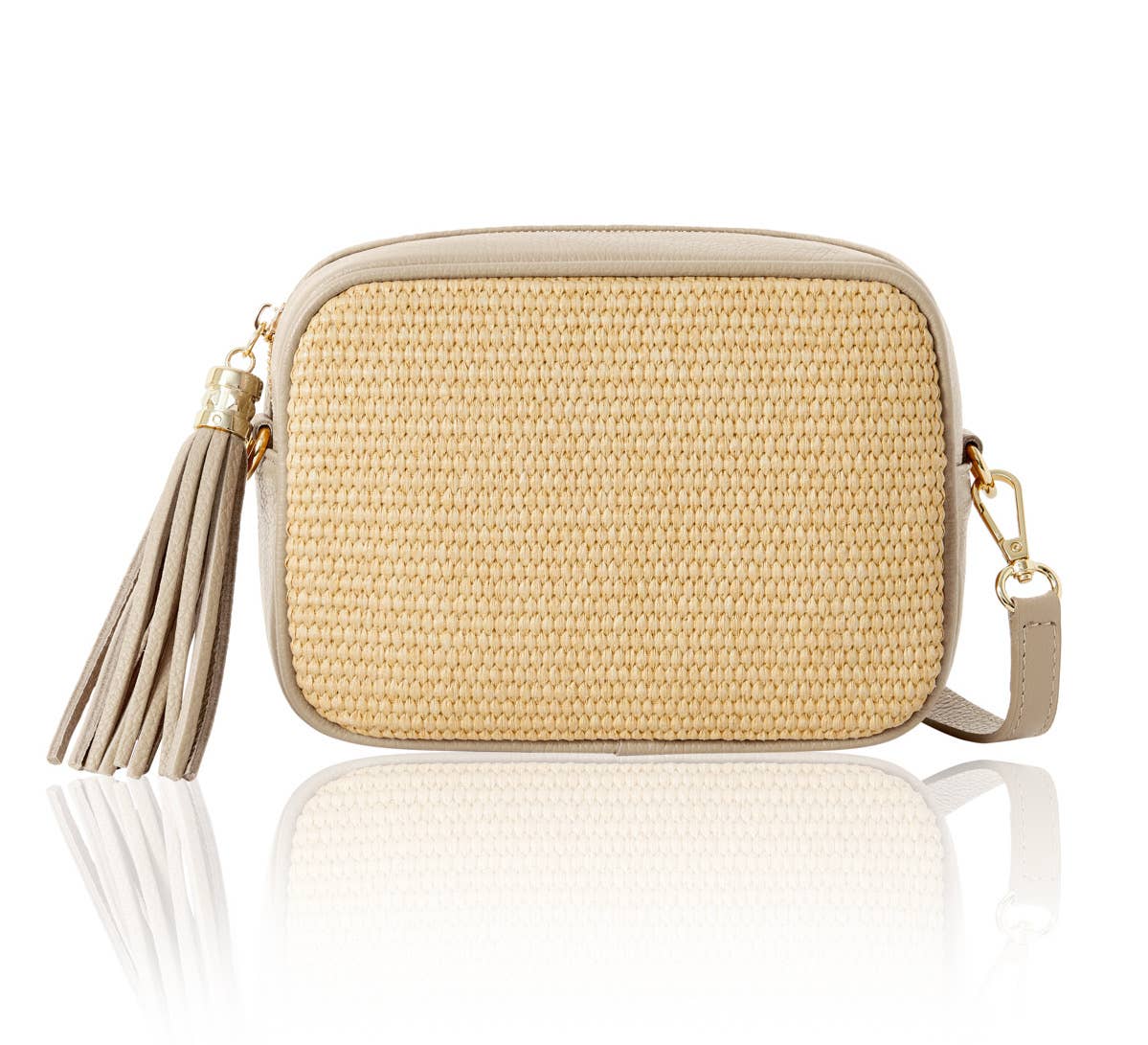 Éloise Raffia & Leather Tassel Camera Crossbody Bag by Clemés