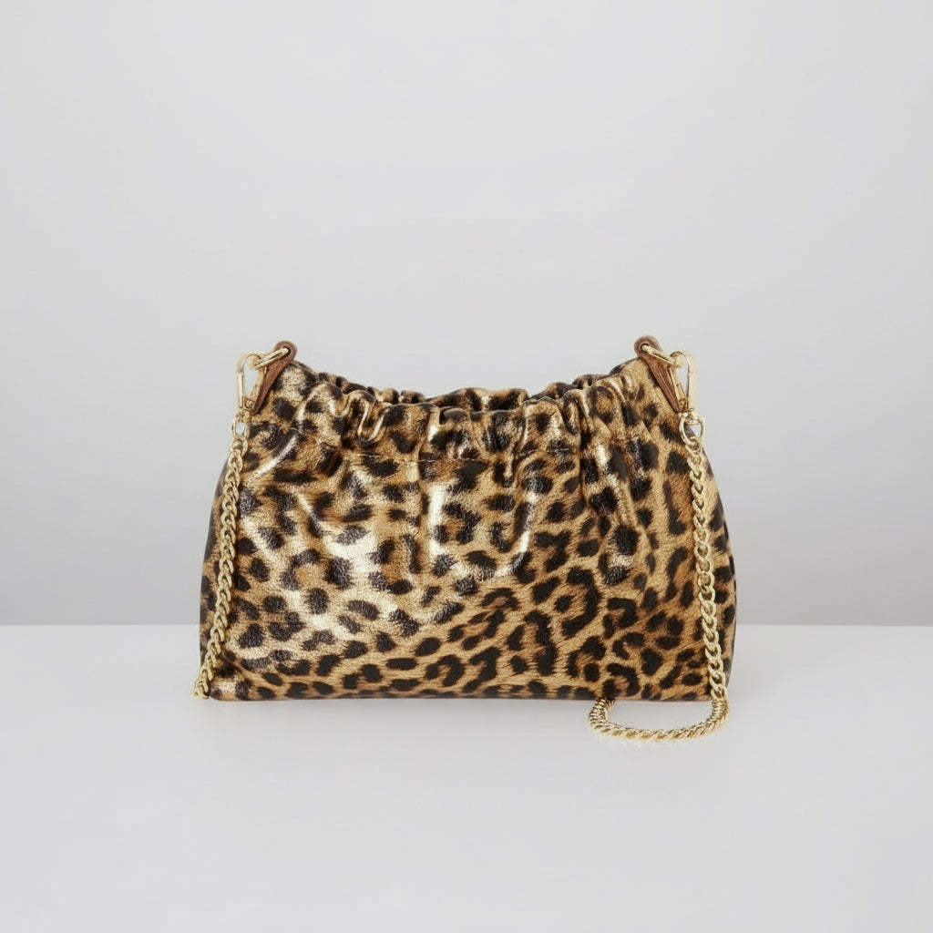 Léopoldine Golden Leopard Leather Crossbody Bag, by Clemés