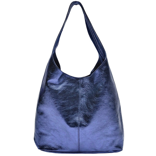 Silvia Metallic Suede Slouch Bag by Clemés, Navy Blue